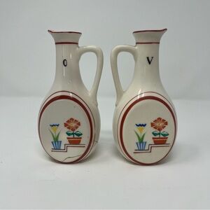 Vintage Japanese Floral Ceramic Pitchers Olive and Vinegar No lids